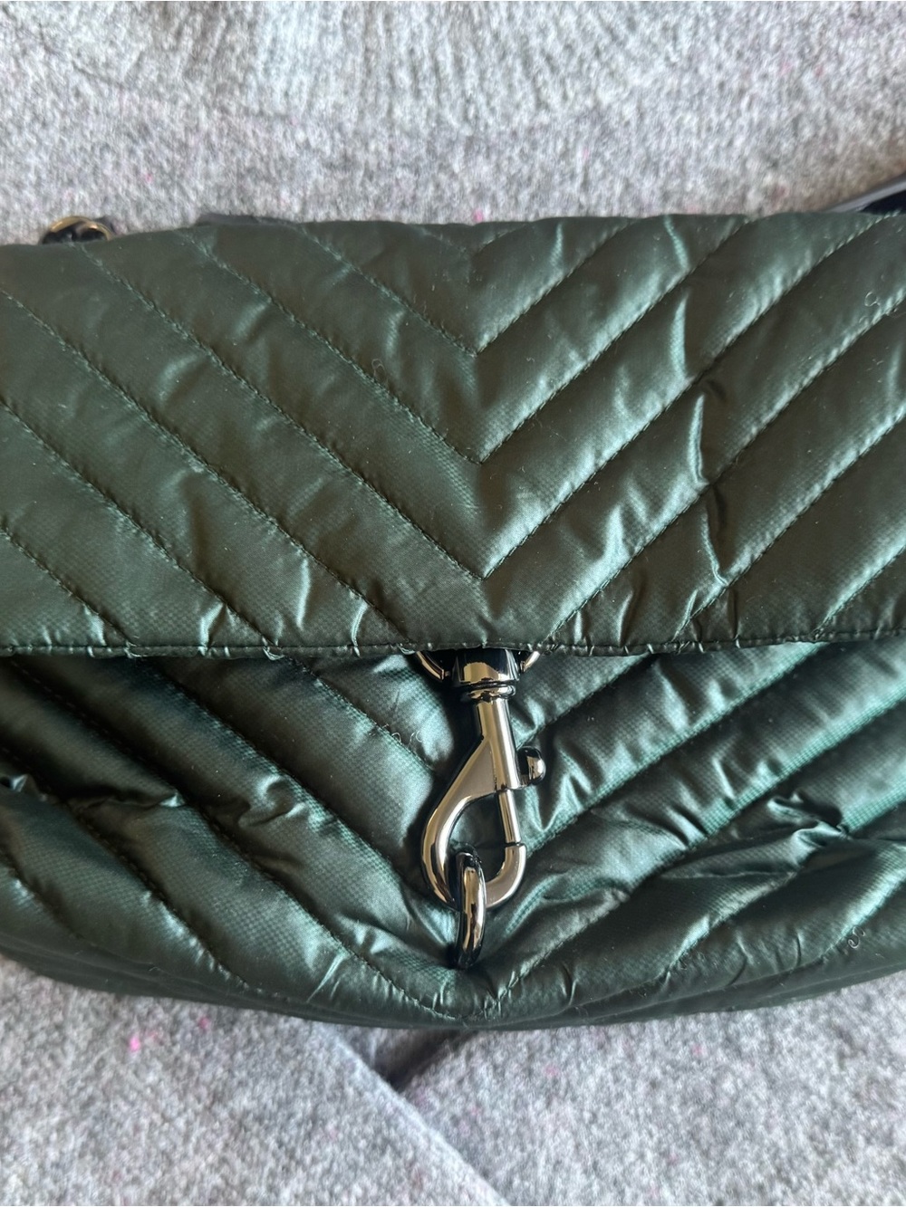 Rebecca Minkoff Quilted Dark Green Crossbody with Gunmetal Hook